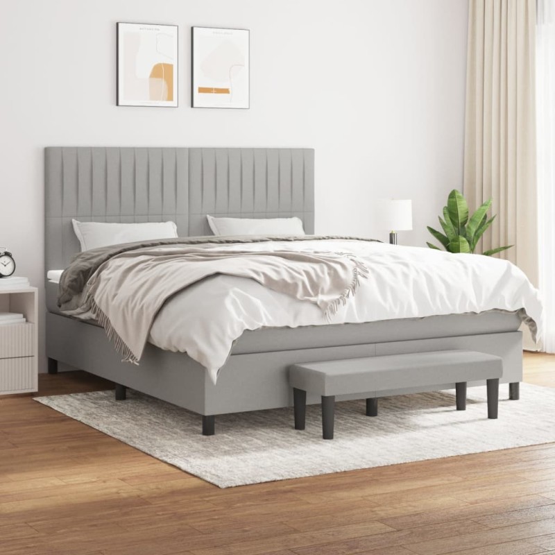 vidaXL Cama box spring con colchón tela gris claro 180x200 cm vidaXL Cama box spring con colchón tela gris claro 180x200 cm