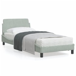 vidaXL Estructura de cama con cabecero terciopelo gris claro 90x200 cm