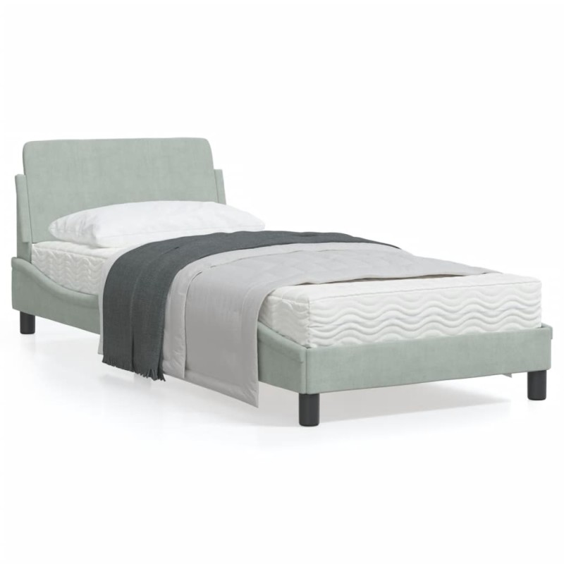 vidaXL Estructura de cama con cabecero terciopelo gris claro 90x200 cm vidaXL Estructura de cama con cabecero terciopelo gris claro 90x200 cm