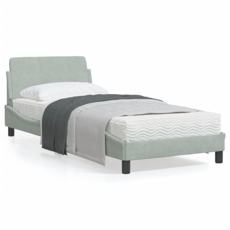 vidaXL Estructura de cama con cabecero terciopelo gris claro 90x200 cm