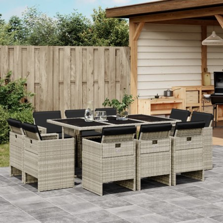 vidaXL Set de comedor de jardín 11 pzas y cojines ratán sintético gris