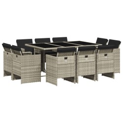 vidaXL Set de comedor de jardín 11 pzas y cojines ratán sintético gris