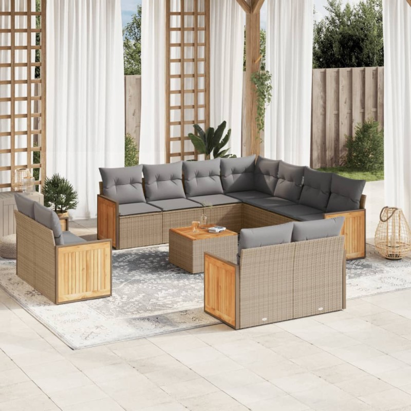 vidaXL Set de sofás de jardín 12 pzas y cojines ratán sintético marrón vidaXL Set de sofás de jardín 12 pzas y cojines ratán sintético marrón