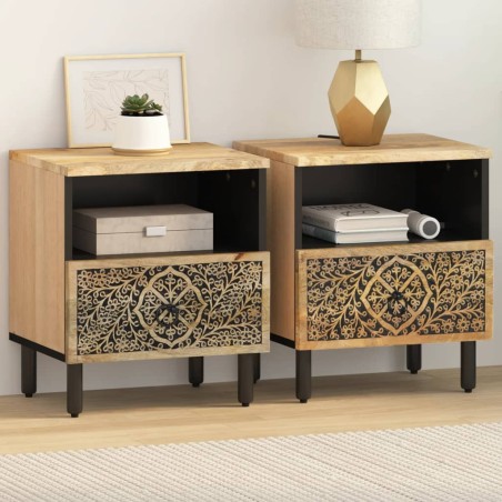 vidaXL Mesitas de noche 2 uds madera maciza de mango 40x33x46 cm