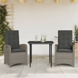vidaXL Set comedor de jardín 3 piezas con cojines ratán sintético gris