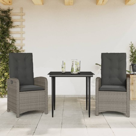 vidaXL Set comedor de jardín 3 piezas con cojines ratán sintético gris