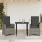 vidaXL Set comedor de jardín 3 piezas con cojines ratán sintético gris