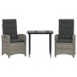 vidaXL Set comedor de jardín 3 piezas con cojines ratán sintético gris