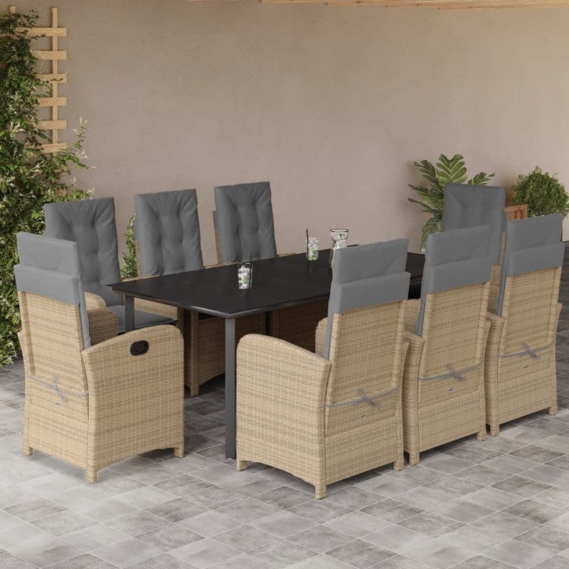 vidaXL Set comedor de jardín 9 pzas con cojines ratán sintético beige vidaXL Set comedor de jardín 9 pzas con cojines ratán sintético beige