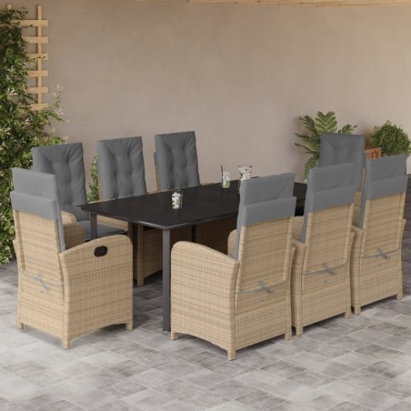 vidaXL Set comedor de jardín 9 pzas con cojines ratán sintético beige