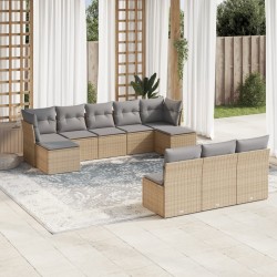 vidaXL Juego de sofás jardín con cojines beige 10 pzas ratán sintético