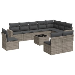 vidaXL Set de sofás de jardín 11 pzas y cojines ratán sintético gris