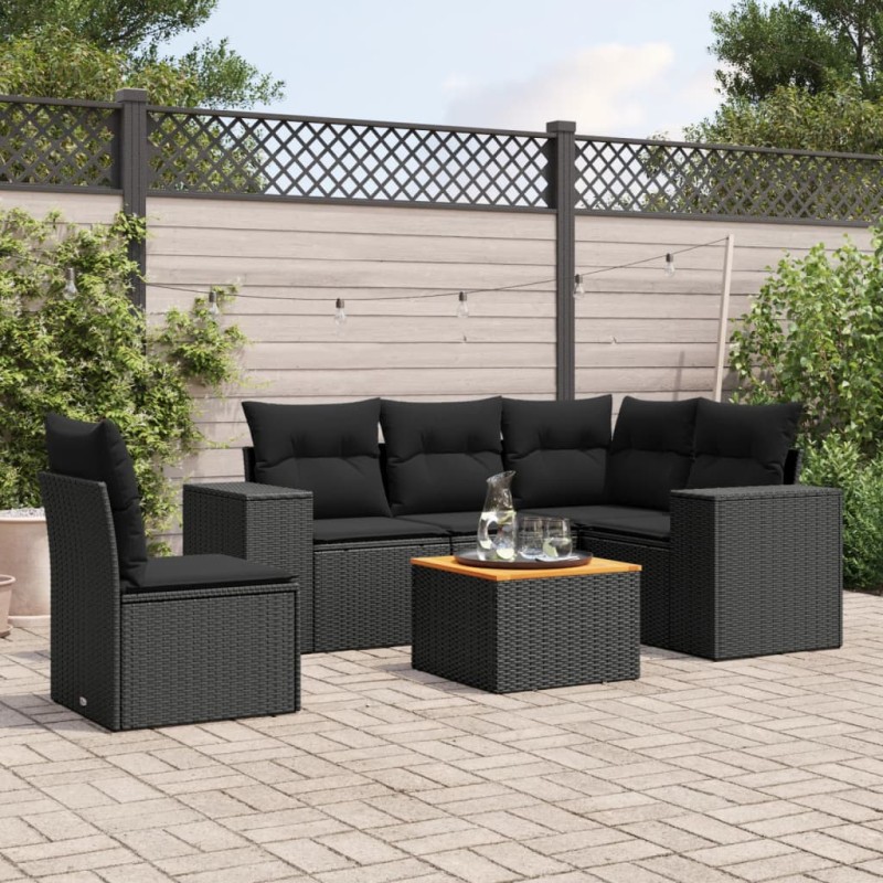 vidaXL Set de sofás de jardín 6 piezas y cojines ratán sintético negro vidaXL Set de sofás de jardín 6 piezas y cojines ratán sintético negro
