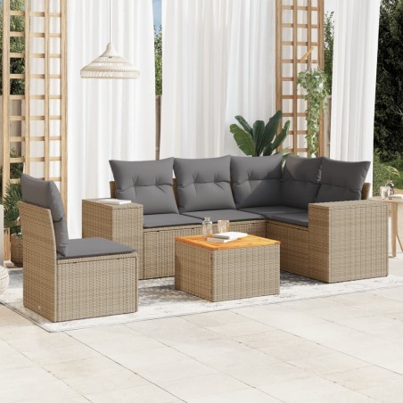 vidaXL Juego de sofás jardín con cojines 6 pzas ratán sintético beige