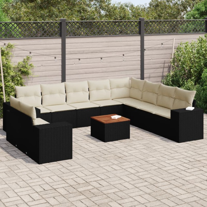 vidaXL Set de sofás de jardín 11 pzas y cojines ratán sintético negro