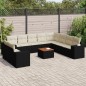 vidaXL Set de sofás de jardín 11 pzas y cojines ratán sintético negro