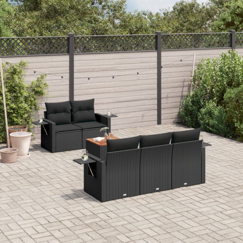vidaXL Set de sofás de jardín 6 piezas y cojines ratán sintético negro vidaXL Set de sofás de jardín 6 piezas y cojines ratán sintético negro