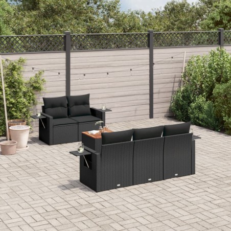 vidaXL Set de sofás de jardín 6 piezas y cojines ratán sintético negro