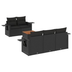 vidaXL Set de sofás de jardín 6 piezas y cojines ratán sintético negro