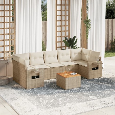 vidaXL Juego de sofás de jardín con cojines beige 8 pzas ratán PE