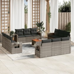 vidaXL Set sofás de jardín con cojines 13 piezas ratán sintético gris