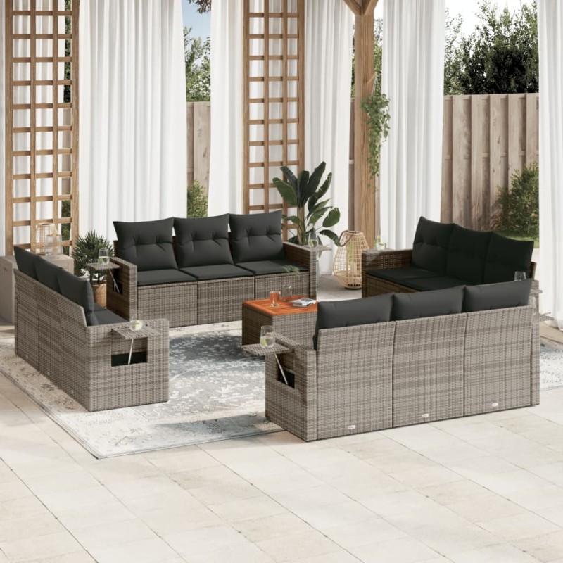 vidaXL Set sofás de jardín con cojines 13 piezas ratán sintético gris vidaXL Set sofás de jardín con cojines 13 piezas ratán sintético gris