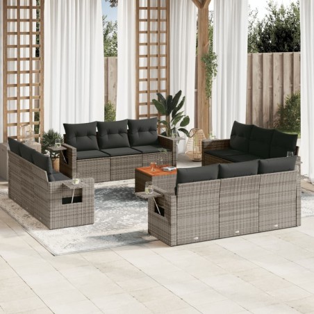 vidaXL Set sofás de jardín con cojines 13 piezas ratán sintético gris