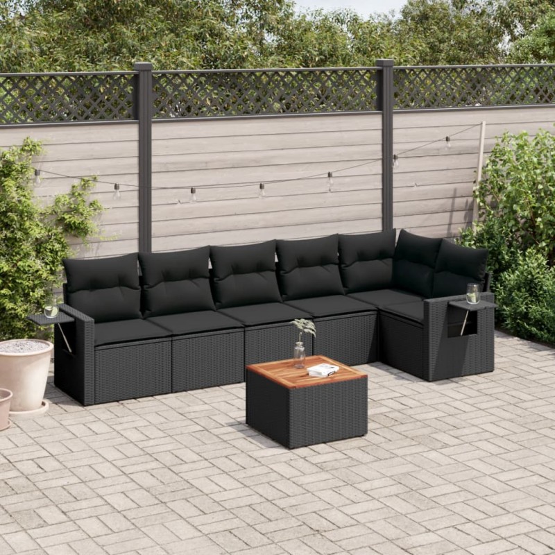 vidaXL Set de comedor de jardín 7 pzas y cojines ratán sintético negro vidaXL Set de comedor de jardín 7 pzas y cojines ratán sintético negro