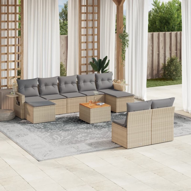 vidaXL Juego de sofás jardín con cojines beige 10 pzas ratán sintético vidaXL Juego de sofás jardín con cojines beige 10 pzas ratán sintético