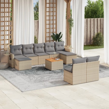vidaXL Juego de sofás jardín con cojines beige 10 pzas ratán sintético