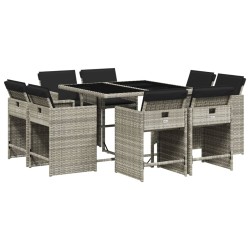 vidaXL Set comedor de jardín 9 pzas cojines ratán sintético gris claro