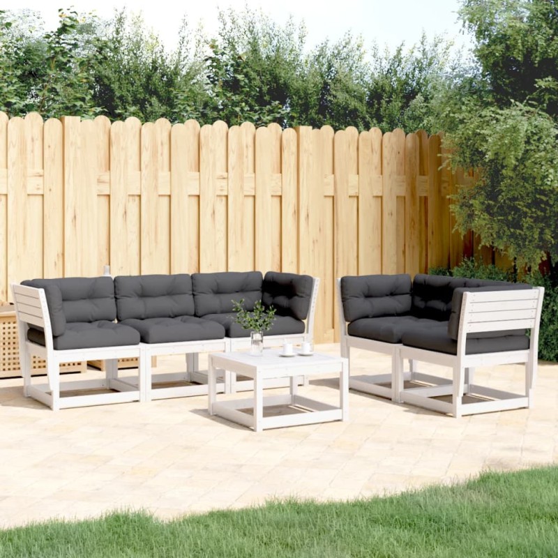 vidaXL Set sofás jardín 5 pzas con cojines madera maciza pino blanco vidaXL Set sofás jardín 5 pzas con cojines madera maciza pino blanco