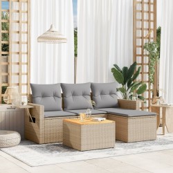 vidaXL Juego de sofás jardín con cojines beige mezcla 5 pzas ratán PE