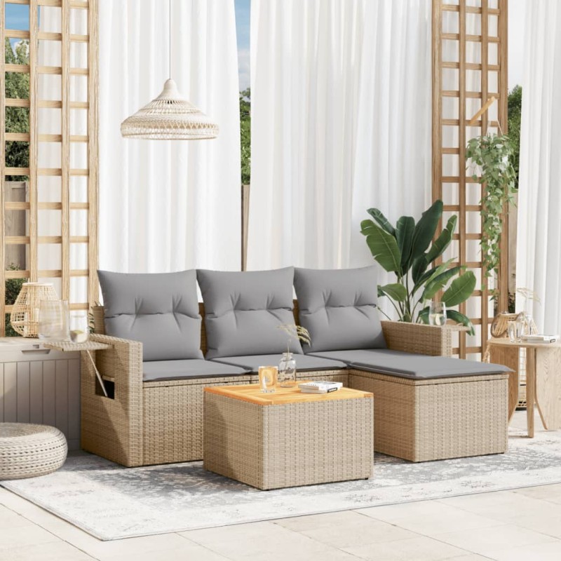 vidaXL Juego de sofás jardín con cojines beige mezcla 5 pzas ratán PE vidaXL Juego de sofás jardín con cojines beige mezcla 5 pzas ratán PE
