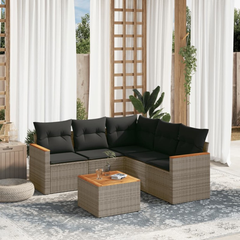vidaXL Set de muebles de jardín 6 pzas y cojines ratán sintético gris vidaXL Set de muebles de jardín 6 pzas y cojines ratán sintético gris