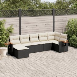 vidaXL Set de comedor de jardín 7 pzas y cojines ratán sintético negro