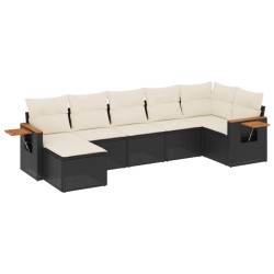 vidaXL Set de comedor de jardín 7 pzas y cojines ratán sintético negro