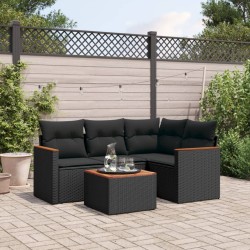 vidaXL Set de muebles de jardín 5 pzas y cojines ratán sintético negro