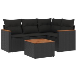 vidaXL Set de muebles de jardín 5 pzas y cojines ratán sintético negro