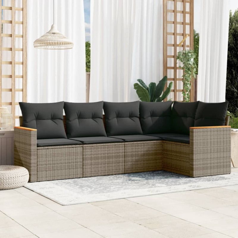 vidaXL Juego de sofás jardín con cojines 5 pzas ratán sintético gris vidaXL Juego de sofás jardín con cojines 5 pzas ratán sintético gris
