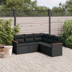 vidaXL Set de muebles de jardín 5 pzas y cojines ratán sintético negro