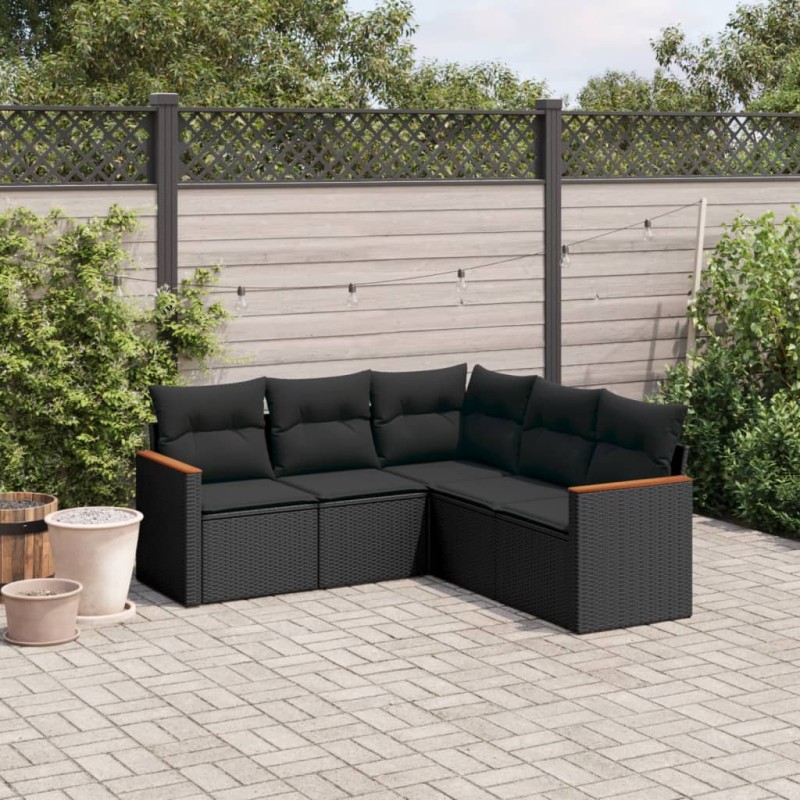 vidaXL Set de muebles de jardín 5 pzas y cojines ratán sintético negro vidaXL Set de muebles de jardín 5 pzas y cojines ratán sintético negro