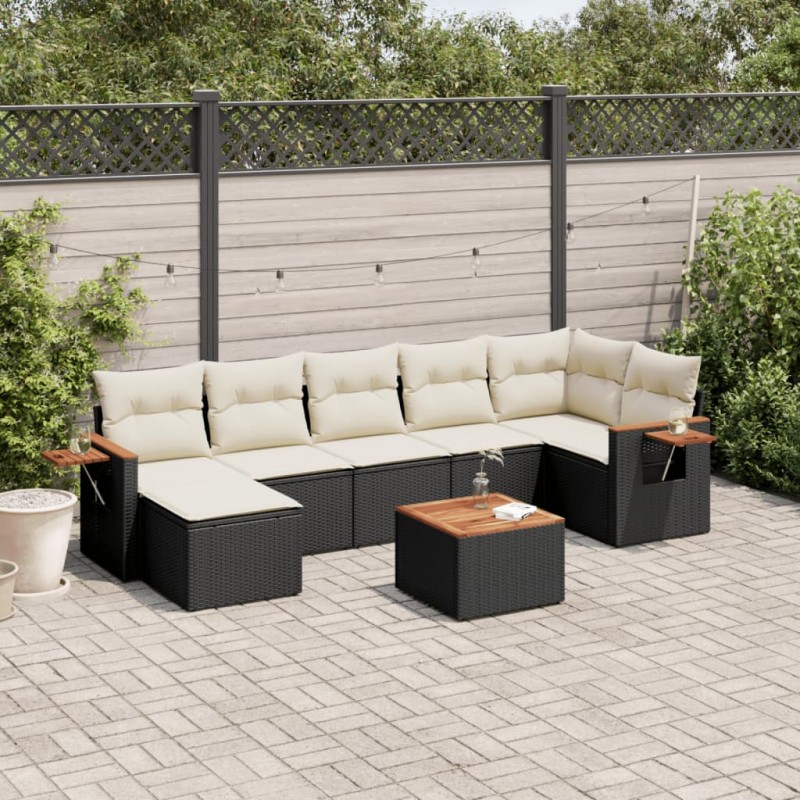 vidaXL Set de sofás de jardín 8 piezas y cojines ratán sintético negro vidaXL Set de sofás de jardín 8 piezas y cojines ratán sintético negro