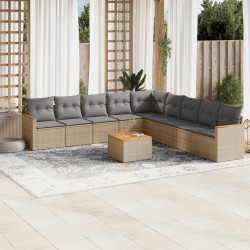 vidaXL Juego de sofás jardín con cojines beige 10 pzas ratán sintético