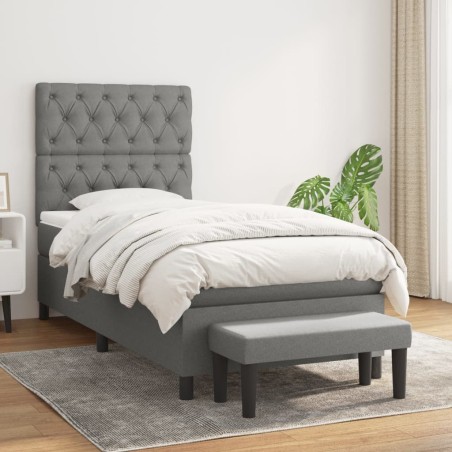 vidaXL Cama box spring con colchón tela gris oscuro 80x200 cm