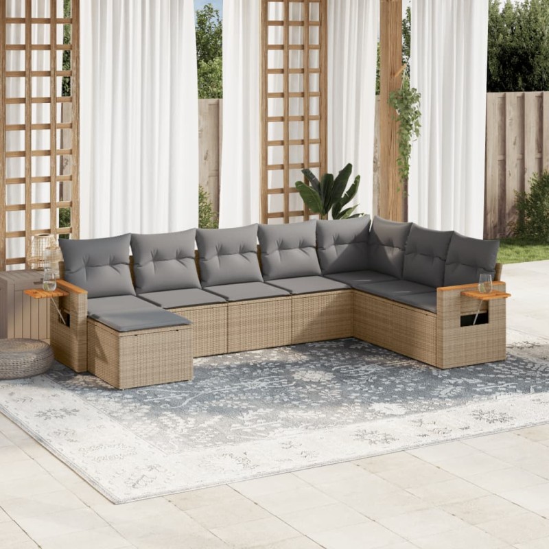 vidaXL Juego de sofás de jardín con cojines beige 8 pzas ratán PE vidaXL Juego de sofás de jardín con cojines beige 8 pzas ratán PE