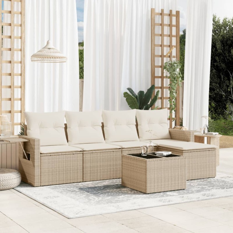 vidaXL Juego de sofás jardín con cojines 6 pzas ratán sintético beige