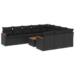vidaXL Set de sofás de jardín 11 pzas y cojines ratán sintético negro