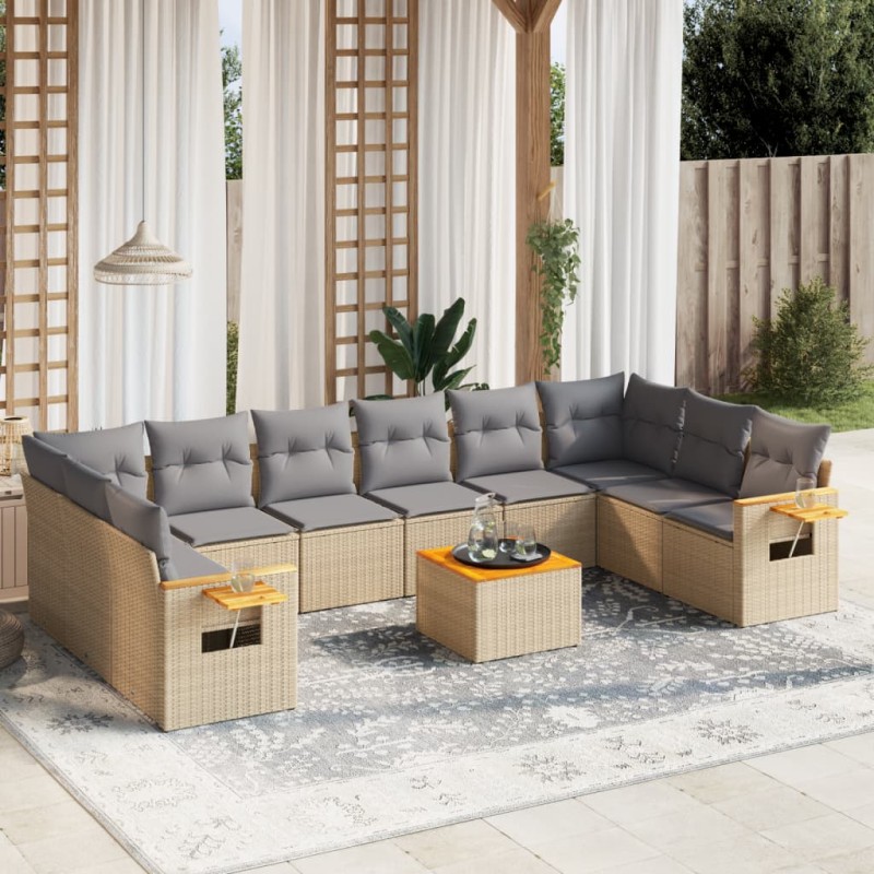 vidaXL Set de sofás de jardín 11pzas con cojines ratán sintético beige