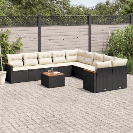 vidaXL Set de sofás de jardín 11 pzas y cojines ratán sintético negro